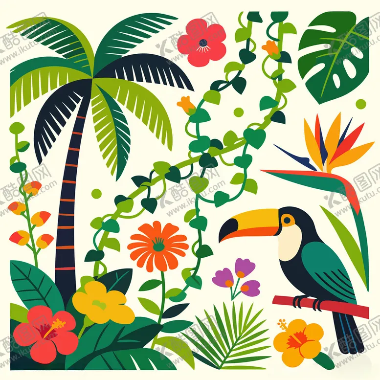 编号：76320904211147472598【酷图网】源文件下载-热带风情动植物插画