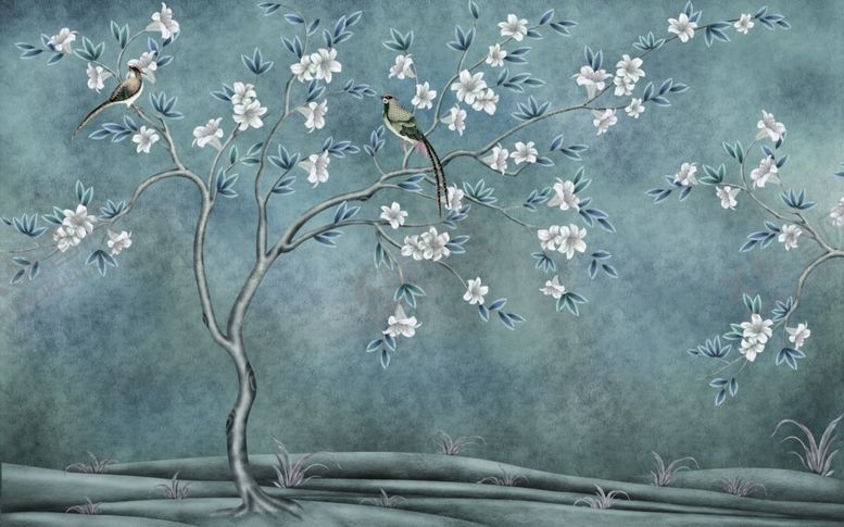 编号：16538109211354468247【酷图网】源文件下载-工笔花鸟背景墙装饰画