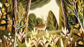 手绘复古动物画鹿