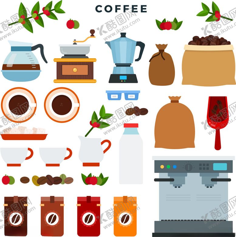 编号：54112811212308081714【酷图网】源文件下载-咖啡制作相关器具与物料
