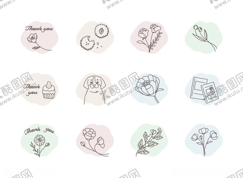 编号：14201111021015097465【酷图网】源文件下载-手绘花卉图标集合