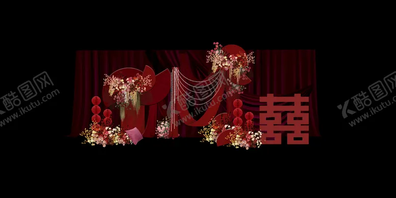 编号：97340809131917081593【酷图网】源文件下载-红色新中式婚礼迎宾区小红书布幔