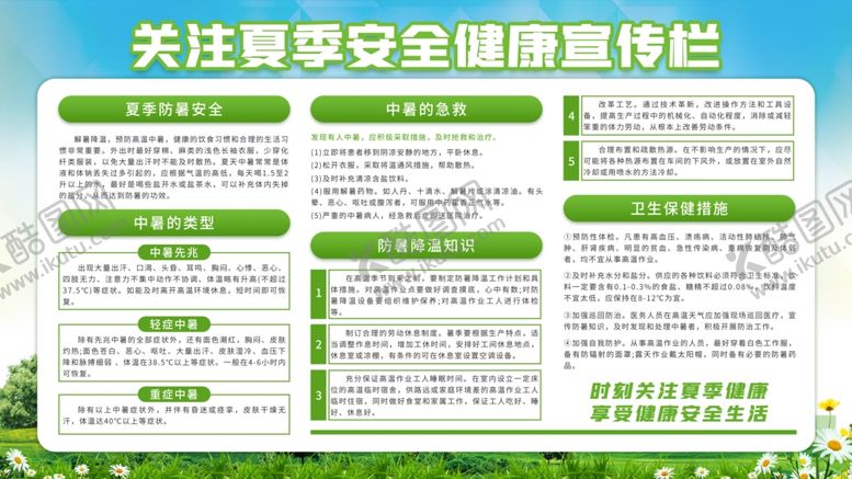 编号：36543412230249511300【酷图网】源文件下载-简约风夏季安全健康宣传栏展板