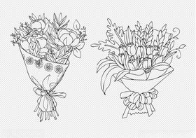 花束线描盆栽植物矢量