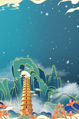 中国风背景山水画武侠水墨画山水画展板