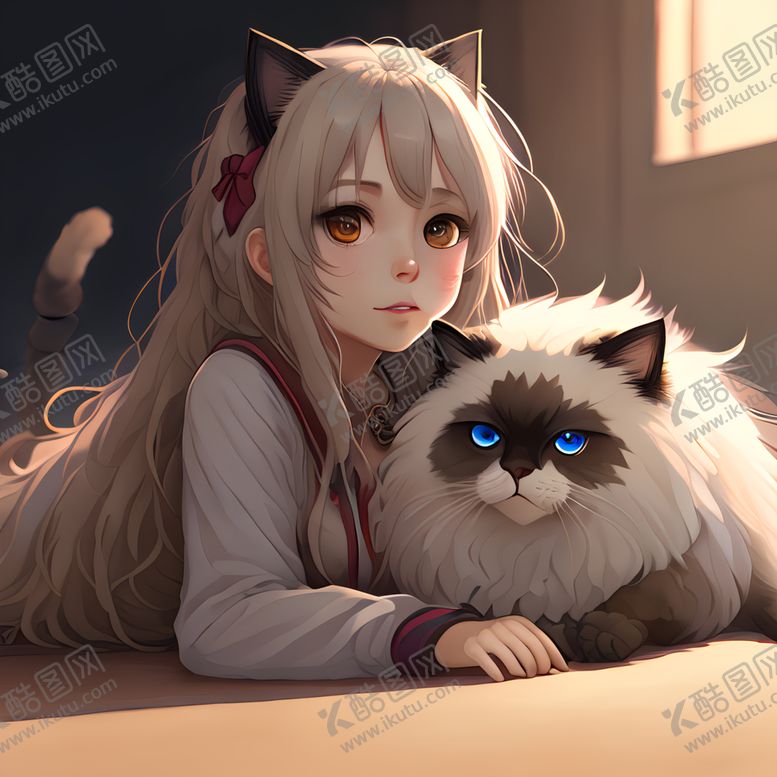 编号：54587001141340029556【酷图网】源文件下载-二次元猫和女孩