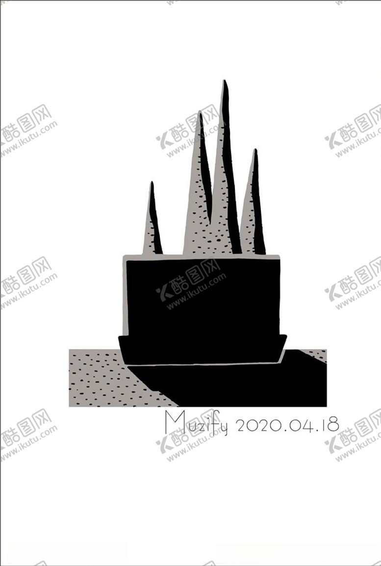 编号：50911709151542546055【酷图网】源文件下载-植物盆栽黑白插画剪影海报