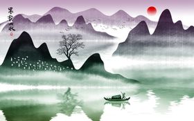 新中式水墨山水背景墙
