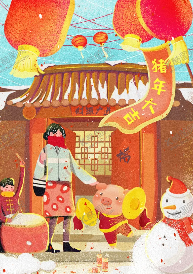 春节灯笼雪人回娘家