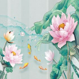 艺术荷花鲤鱼畅游中国风写实画