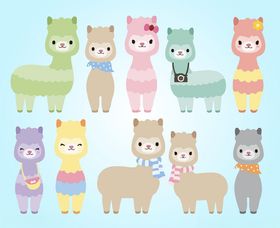 可爱多彩羊驼卡通形象