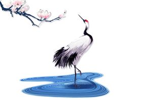 仙鹤古风水墨水彩意境合成素材