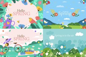 春天花园风景插画