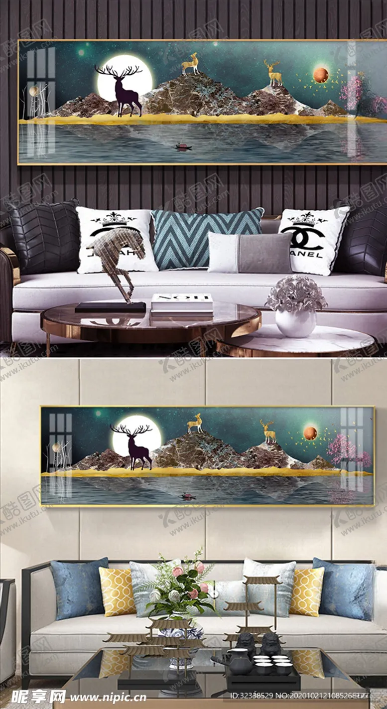 编号：63468504302157318271【酷图网】源文件下载-梅花鹿横幅装饰画