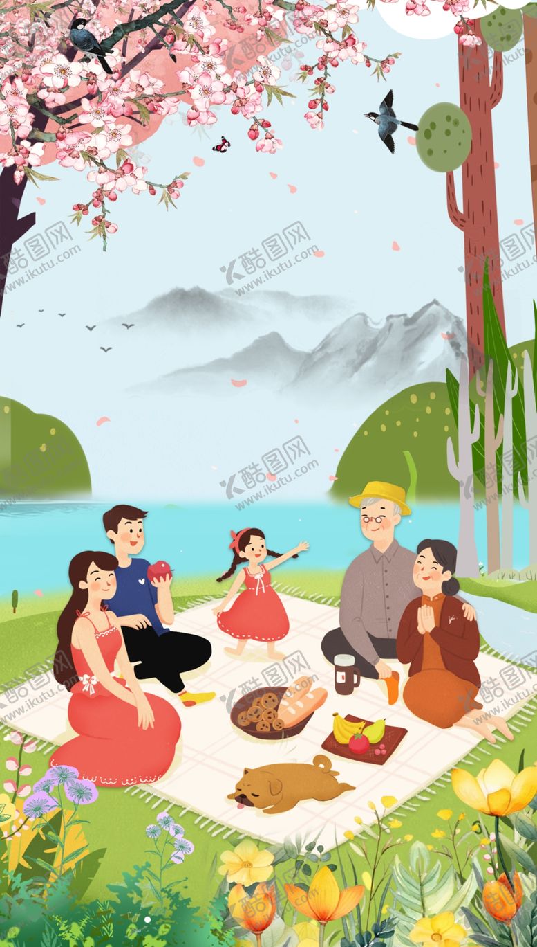 编号：11533901190530412802【酷图网】源文件下载-夏天露营郊游全家福合影插画