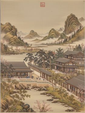 国画山水工笔山水国画建筑