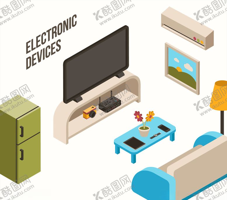 编号：64701610112222431290【酷图网】源文件下载-创意立体客厅家居设计矢量图