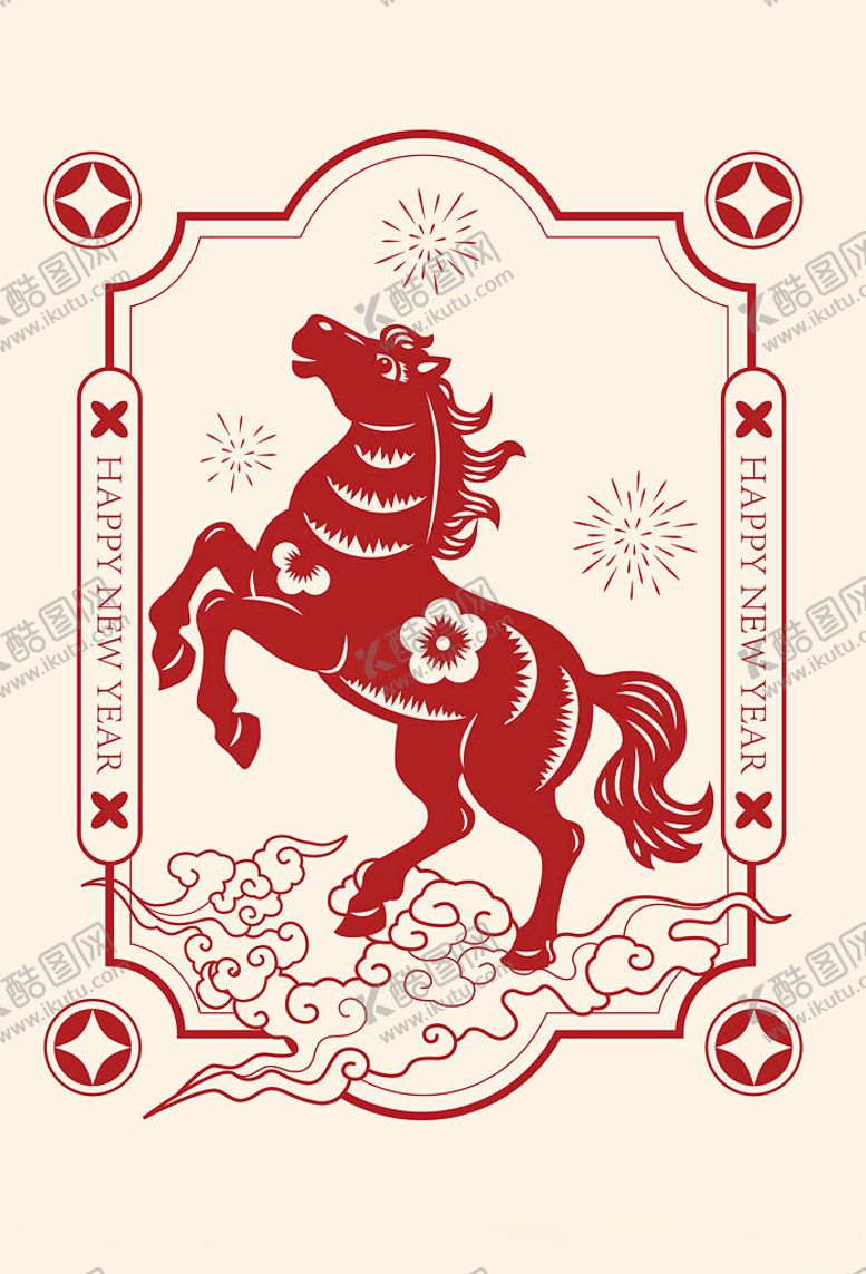 编号：52446804060147574097【酷图网】源文件下载-传统剪纸风奔腾骏马图案