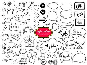 手绘涂鸦风格对话元素集合
