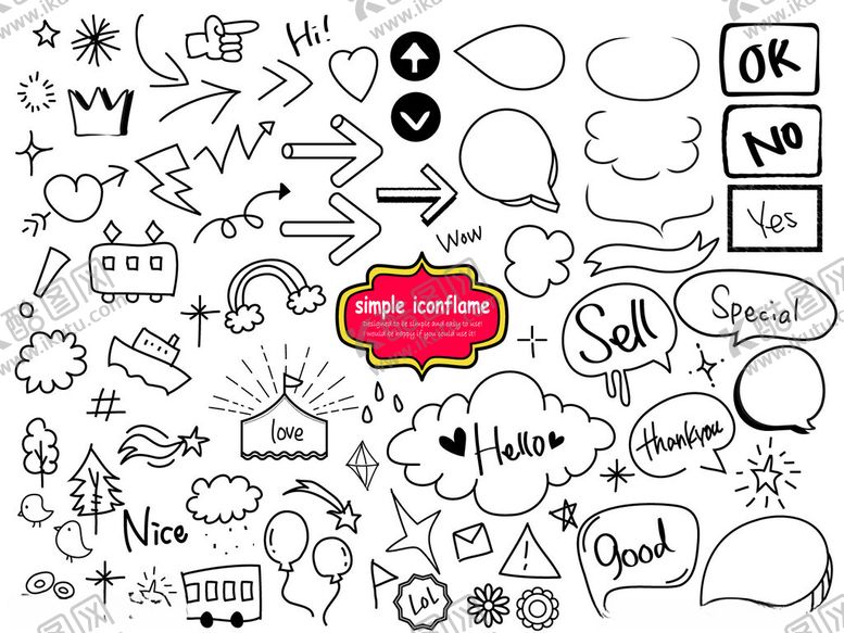 编号：53980011021350439742【酷图网】源文件下载-手绘涂鸦风格对话元素集合