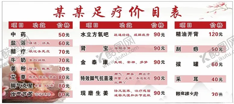 编号：99338202200428405088【酷图网】源文件下载-足浴价目表