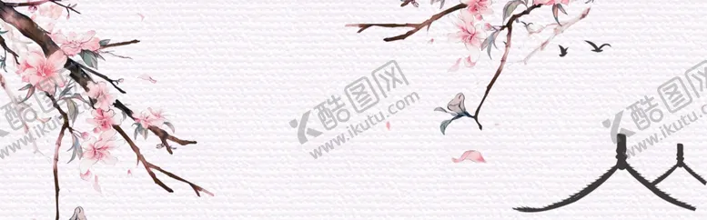 中国风水墨喜庆背景潮桃花古典船
