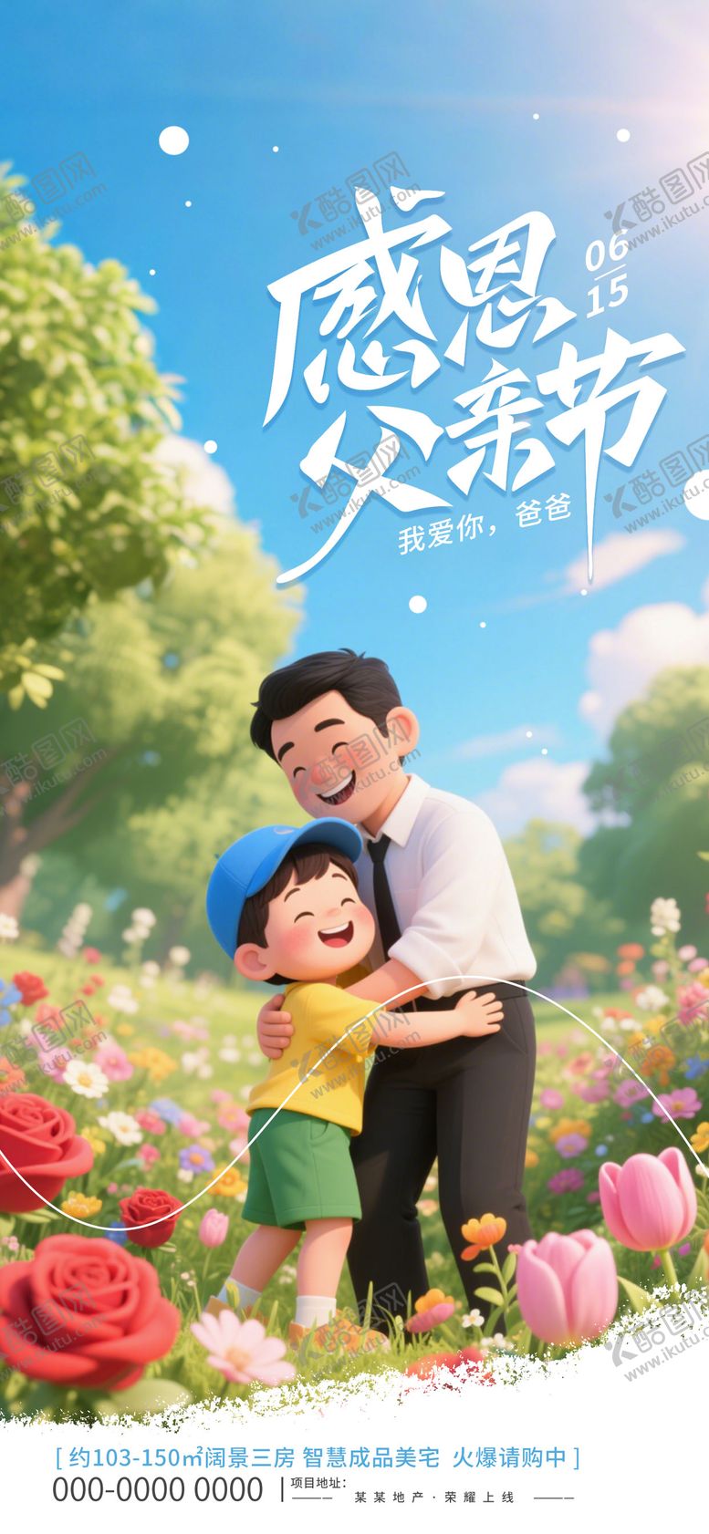 编号：12463306152112278726【酷图网】源文件下载-父亲节创意拼合房地产宣传海报