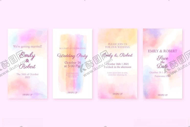 编号：13452204041355262488【酷图网】源文件下载-梦幻水彩婚礼请柬设计