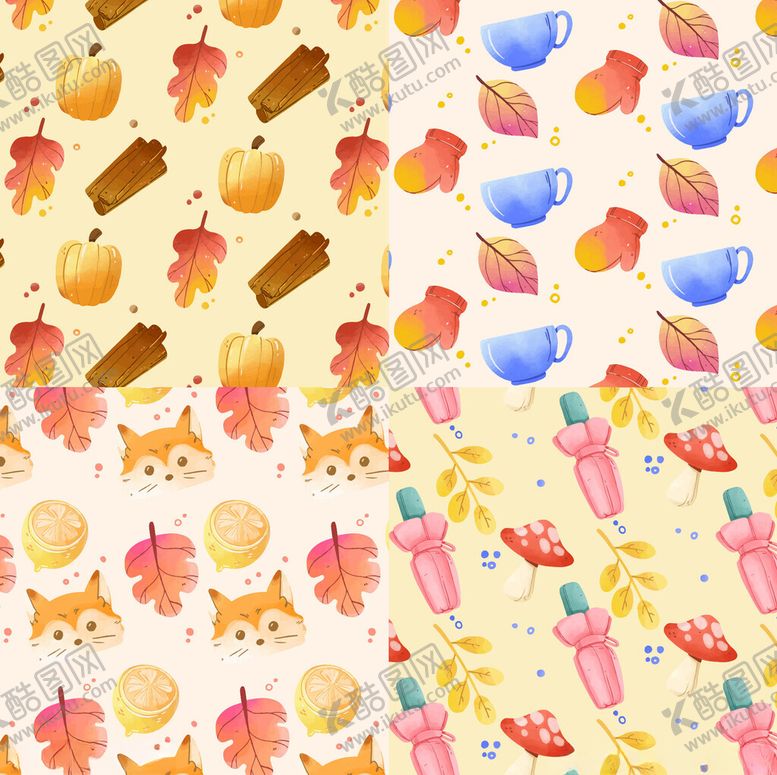 编号：68633011180024405766【酷图网】源文件下载-秋季元素水彩无缝图案