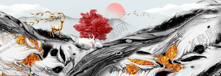 编号：77309910131351506126【酷图网】源文件下载-抽象艺术轻奢麋鹿创意装饰画