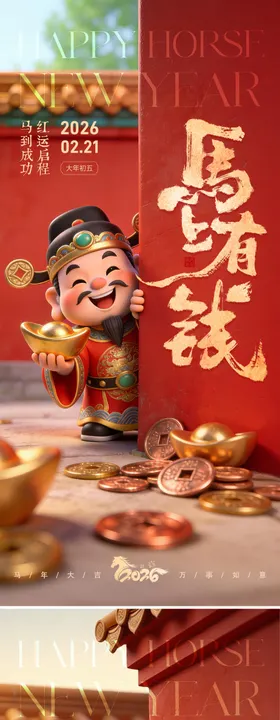 初五迎财神海报