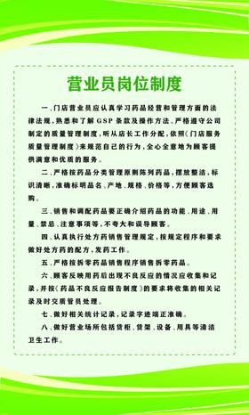 门店药品营业员岗位制度