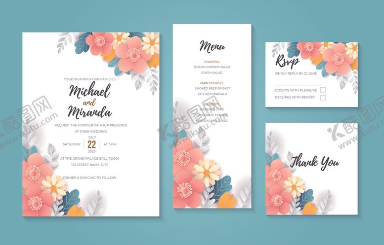 编号：40063111021902382839【酷图网】源文件下载-花卉婚礼请柬设计模板