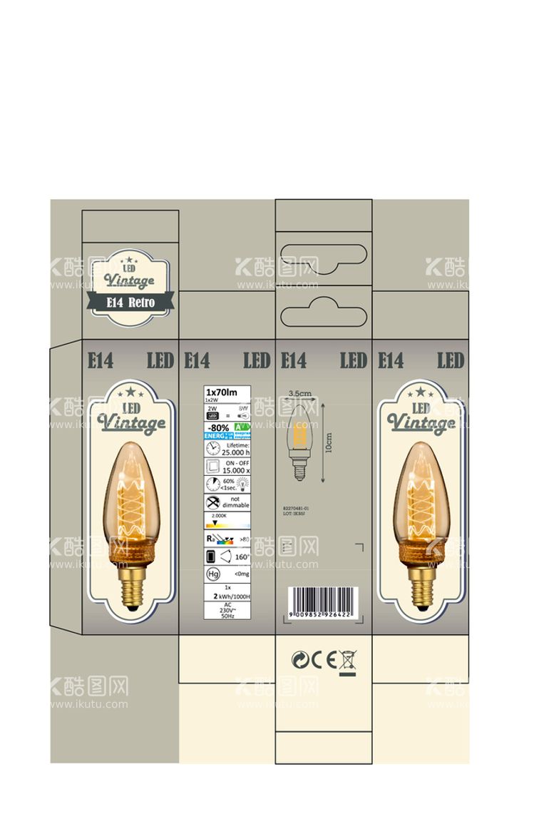 编号：69678412220637065713【酷图网】源文件下载-E14 LED包装设计展开图