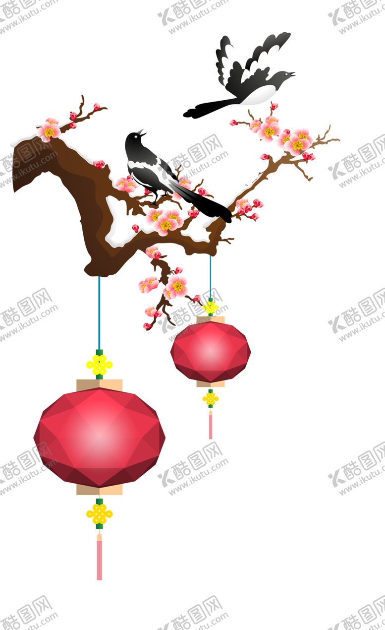 编号：15862910200703286412【酷图网】源文件下载-中国风灯笼梅花元素PNG