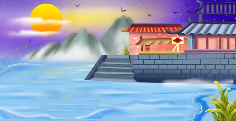 编号：11017101292047564720【酷图网】源文件下载-卡通山顶房屋风景