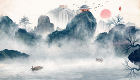 山水传统国风合成海报素材