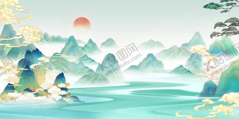 编号：45361709170033252386【酷图网】源文件下载-国潮山水背景