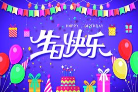 紫色生日快乐海报