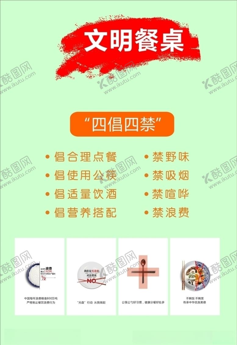 编号：41386005050824516899【酷图网】源文件下载-文明餐桌之四倡四禁