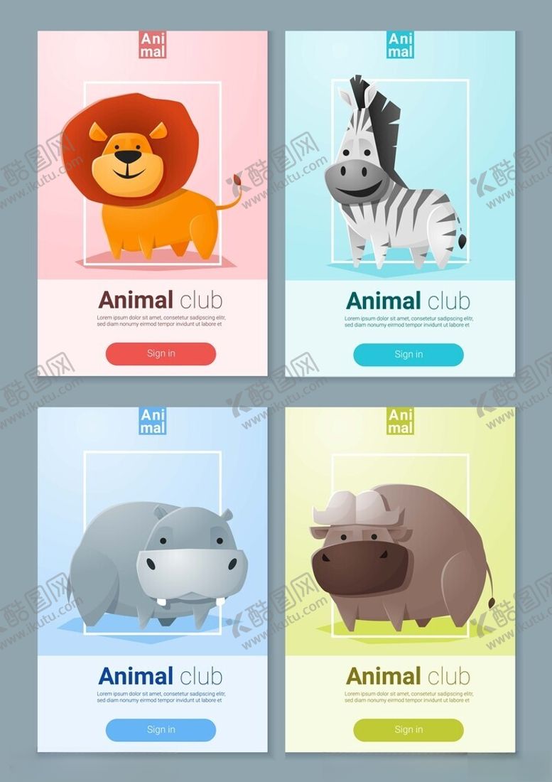 编号：51240109200342454968【酷图网】源文件下载-可爱动物卡通插画卡片