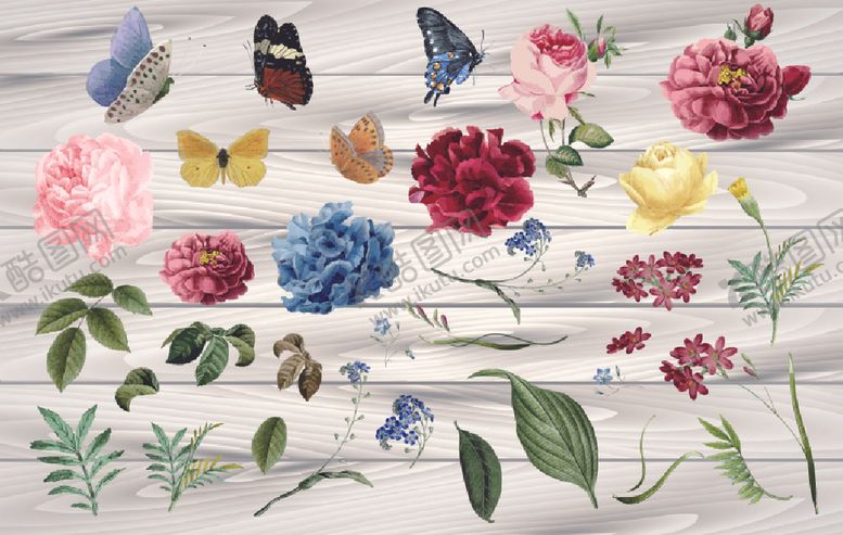 编号：96355410030151451046【酷图网】源文件下载-手绘花草蝴蝶背景图片