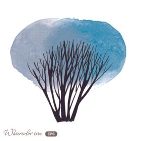 梦幻水彩植物树木插画