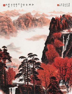 山水画中国风墨玄关墨卧室背景墙