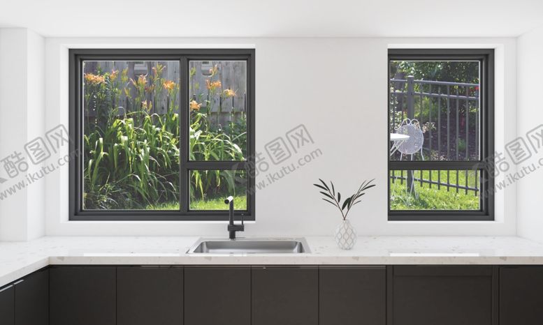 编号：44665704031315099613【酷图网】源文件下载-简约厨房窗户窗外绿植景观