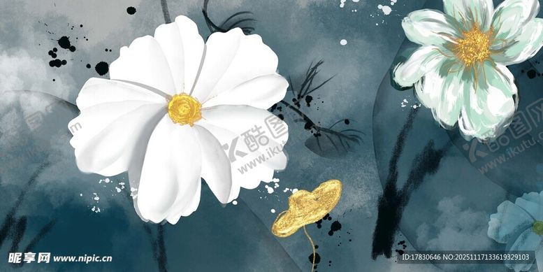 编号：20954611201520554261【酷图网】源文件下载-水墨花卉间的灵动小昆虫