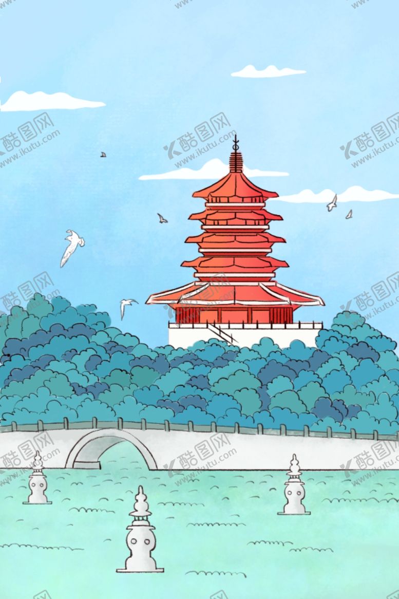 编号：77353909231926191251【酷图网】源文件下载-高塔地标清新城市插画卡通背景