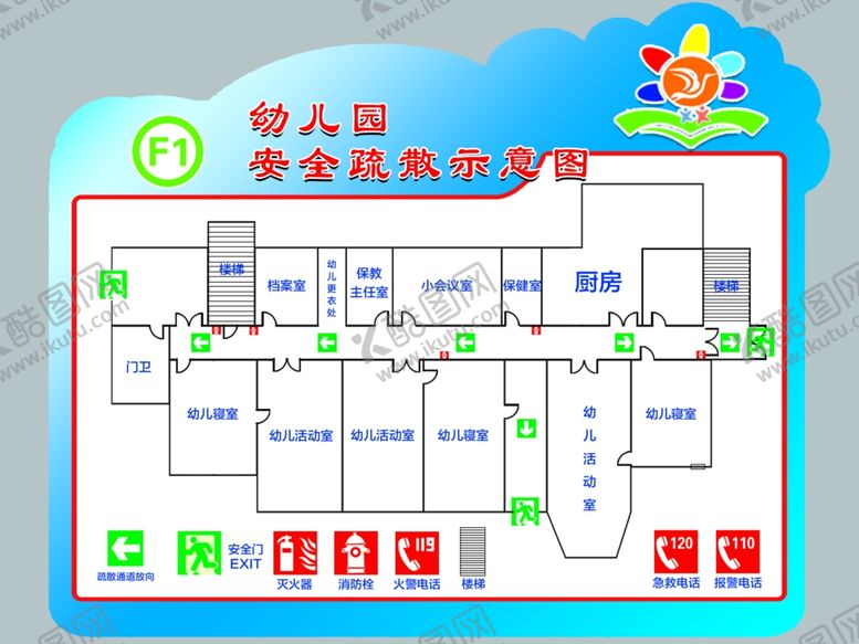 编号：28085303230502199628【酷图网】源文件下载-幼儿园异形消防示意图