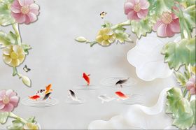 牡丹玉兰彩雕九鱼图家和电视背景