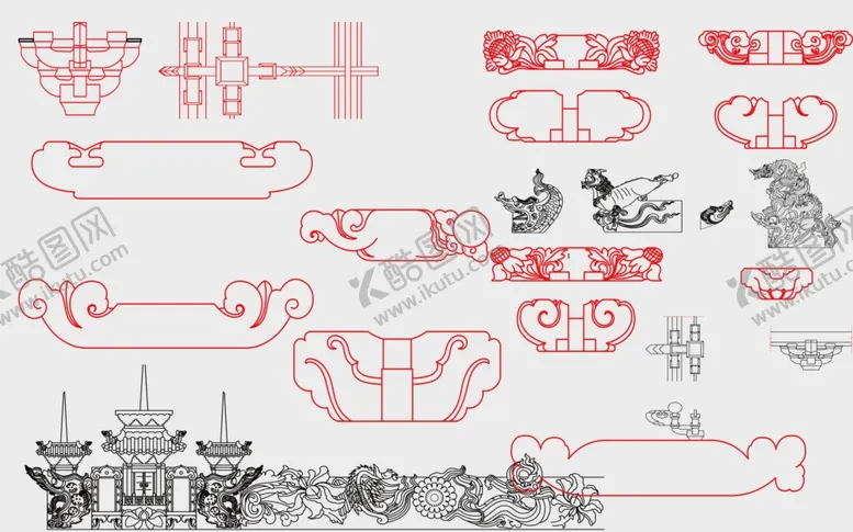 编号：80517902251904197421【酷图网】源文件下载-中式建筑部件线描图